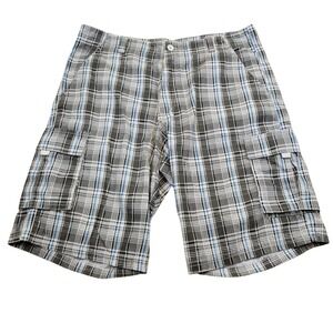 BASIX of AMERICA Plaid Cargo Shorts XL White Grey Blue